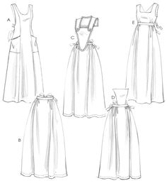 four different dresses, one in white and the other in black with bows on it