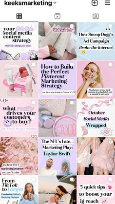 a collage of pink and white images with text that reads, how to build the perfect marketing strategy?