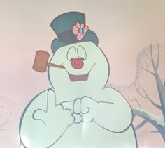 a frosty man with a hat and top hat holding a stick in his hand