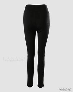 Lasaky - PU Leather High Waisted Skinny Pants Tight Solid Ankle-length Pants, Tight High-waist Pants, Chic Stretch Leggings With Pockets, Stretch Bottoms With Pockets For Night Out, Stretch Pants With Pockets For Night Out, Casual High Waist Yoga Pants For Night Out, Solid Tight Party Pants, Solid Tight Party Bottoms, Tight Party Bottoms