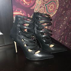 These Black Leather Heels Were Gifted To Me But Were The Wrong Size. Never Worn Once. From Aldo! Edgy Evening Heels In Faux Leather, Edgy Faux Leather Heels For Evening, Black Leather Heels, Aldo Shoes, Shoes Black, Leather Heels, Shoes Women Heels, Shoes Heels, Black Leather