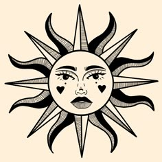 Sun with face tattoo design in black