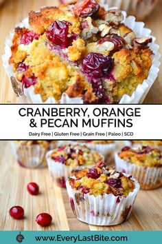 cranberry orange and pecan muffins with text overlay