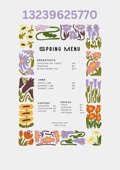 the spring menu is shown with colorful flowers