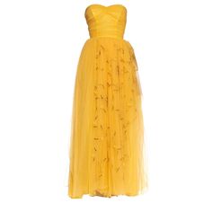 1950S Golden Yellow Rayon & Nylon Tulle Strapless Gown With Flowers Gown With Flowers, Skirt Couture, 1950s Couture, Couture Clothes, Flowers For Sale, Couture Outfits, Yellow Skirt, Rocker Chic, Strapless Gown