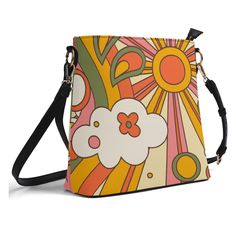 70s Retro Groovy Sunburst Hip Bucket Bag Modern Duvet, Modern Kitchen Accessories, Retro Phone Case, Modern Blankets, Modern Shower Curtains, Mcm Handbags, Retro Phone, Stylish Purse, Bucket Bags