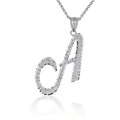 Description: 925 Sterling Silver Cursive Initial Letter A Pendant Necklace Item No.: H794* Metal Type: 925 Sterling Silver With Stamped 925 Metal Color: Silver Measurement: Pendant's Height With Bale: 1.4 In Width: 0.76 Inch (18.2 Mm) Available In Any Letter From A-Z Rolo Chain Available In 16", 18", 20", 22" Note: Made To Order. Please Allow 7-10 Days To Be Shipped. Silver Round Initial Necklace For Formal Occasions, Silver Initial Pendant With Diamond Cut, Classic Silver Initial Necklace With Diamond Accents, Silver Initial Necklace With Diamond Accents For Anniversary, Silver Engraved Initial Necklace For Anniversary, Silver Pendant Initial Necklace For Formal Occasions, Formal Silver Pendant Initial Necklace, Classic Silver Initial Pendant Necklace, Silver Diamond Initial Necklace In Fine Jewelry Style