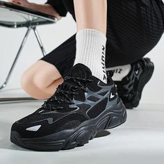 Chunky Breathable Sneakers for Men and Women: Walking Casual Shoes - AN411 | Touchy Style Shoes Comfy, Dad Shoes, Outdoor Running, Breathable Sneakers, Lace Up Sneakers, Black Boys, Stylish Shoes, Classic Black