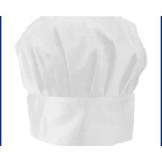 a white chef's hat is shown in front of a blue frame