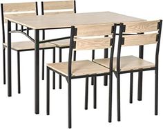 the table and chairs are made from wood with black metal frame, which is also available for