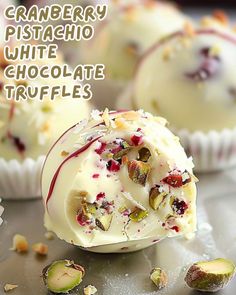 white chocolate truffles with cranberry pistachio on top