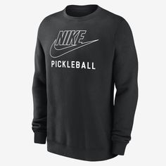 It's your game. Make sure everybody knows in this soft fleece sweatshirt. Nike Swoosh, Fleece Sweatshirt, Mens Activewear, Pickleball, Polyester Material, Black Fashion, Pullover Hoodie, Age Group, Crew Neck Sweatshirt