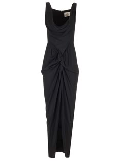 Long Panther dress in black viscose from Vivienne Westwood, with V-shaped bodice, hidden zip closure on the back, rounded neckline and asymmetrical draped skirt. Summer Gowns, Dress Fancy, Black Attire, Vivienne Westwood Dress, Draped Skirt, Wedding Attire Guest, Check Dress, Dolce E Gabbana, Rounded Neckline