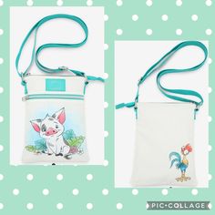 7" X 9" Polyester Front Zipper Pocket Adjustable Crossbody Strap Imported By Loungefly Disney White Travel Shoulder Bag, Disney Style White Shoulder Travel Bag, Moana Pua, Belle And Beast, Nightmare Before Christmas Halloween, Hei Hei, Star Wars Celebration, Loungefly Bag, Disney Moana