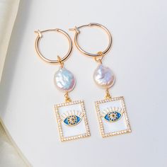 Earring Details: 18K Gold Plated Handmade and Designed in USA Evil Eye Earring Set, Cheap Evil Eye Drop Earrings, Dangle Hoop Earrings With Evil Eye As Gift, Evil Eye Earrings Dangle, Elegant Gold Plated Evil Eye Earrings, Elegant Gold-plated Evil Eye Earrings, Evil Eye Charm, Evil Eye Jewelry, Eye Jewelry