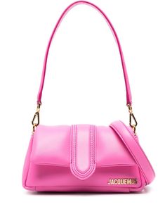 fluorescent pink calf leather padded design gold-tone logo lettering foldover top with magnetic fastening single detachable top handle detachable shoulder strap main compartment internal logo patch This item is in size UNI and the color is Pink Jacquemus Bag, Compact Bag, Margot Robbie, Small Shoulder Bag, Pink Leather, Pink Bag, Shoulder Bag Women, Moschino, Top Handle