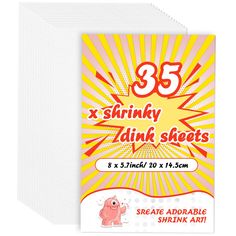 an advertise card with the number 35 in yellow and pink, on a white background