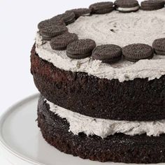 an oreo cookies and cream cake on a plate