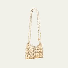 Paco Rabanne "Iconic" link-chain mini shoulder bag. Chain top handle. Shoulder strap loops through rings. Dipped open top. Unlined interior. Imported. Elegant Gold Chain Link Shoulder Bag, Gold Chain Link Shoulder Bag For Formal Occasions, Gold Chain Link Evening Shoulder Bag, Modern Bags With Gold Chain, Gold Chain Link Shoulder Bag, Gold Chain Link Shoulder Bag For Party, Modern Shoulder Bag With Chain Strap, Formal Shoulder Bag With Gold Chain Link, Formal Shoulder Bag With Gold Chain