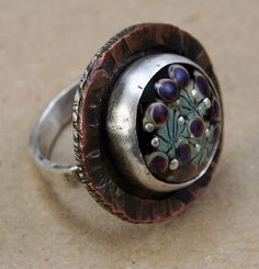 Custom Handmade Art Jewelry Glass Copper Sterling Silver Boho Ring Unisex Hammered  Specialty Peacock Colorful by EnterTheFlameStudios on Etsy Copper Cuff Bracelet, Stacked Bangles, Hammered Copper, Silver Rings Handmade