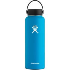 the hydro flask water bottle is shown in blue