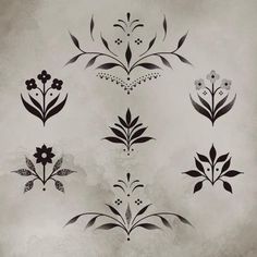 four different designs on a gray background with black and white flowers in the middle, one is