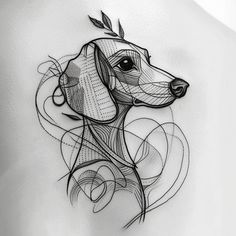 Dog Outline Tattoo Flash Set Animated Dog Tattoo, Wiener Dog Tattoo, Unique Dog Tattoo, Unique Dog Tattoo Ideas, Daschund Tattoo, Dog Outline Tattoo, Arte Dachshund, Learn To Tattoo, Dachshund Illustration