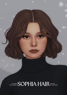 a digital painting of a woman's face with long brown hair and black turtle neck sweater