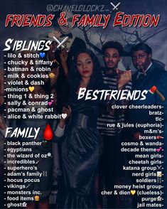 the poster for friends and family edition, which features pictures of people in black clothing