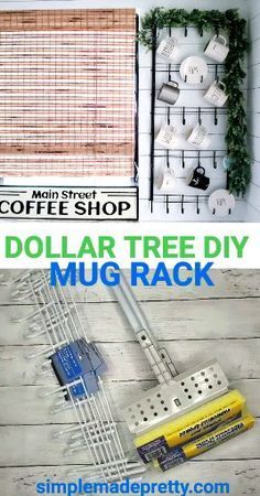 the dollar tree diy mug rack is on display