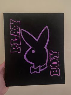 Easy Painting Ideas On Canvas Black, Paint Ideas Y2k, Yk2 Painting, Emo Canvas Painting, Canvas Sharpie Art, Playboy Drawing, 2000s Painting Ideas, Playboy Painting, Y2k Painting Ideas Easy