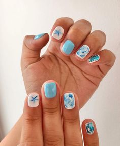 Beachy Nail Inspo Short, Beachy Nail Art, Beach Nail Inspiration, Short Nail Designs Beach, Beach Wave Nails, Coastal Granddaughter Nails, Lake Nails, Beach Gel Nails