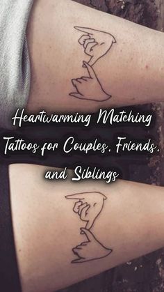 two people with tattoos on their legs and the words, heartwarming matching tattoos for couples