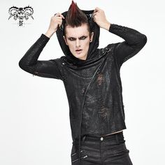 Tt164 Diablo Shabby Hooded Long Sleeve T Shirt Punk Subculture, Punk Man, Rock Style Outfits, Classic Punk, Punk Men, Mode Punk, Gothic Tops, Outfits Edgy, Moda Punk