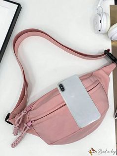 BirdinBag - Red Casual Zip Front Fanny Pack with Large Capacity Pink Minimalist, Waist Bags, Word Wrap, Pink Beige, Pink Bag, Sling Bag, Fanny Pack, Adjustable Straps, Bag Lady