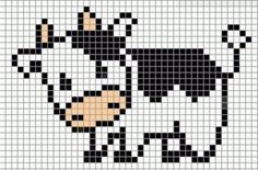 a black and white cow is shown in the middle of a cross - stitch pattern