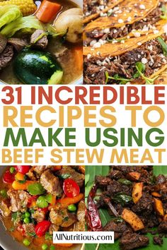 the cover of three incredible recipes to make using beef stew