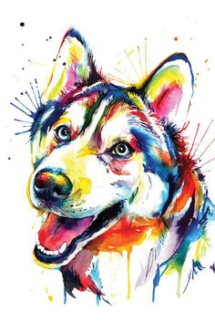 Husky Art, Husky Drawing, Border Collie Art, Illustration Art Nouveau, New Retro Wave, 강아지 그림, Hur Man Målar, Nikko, Cross Paintings