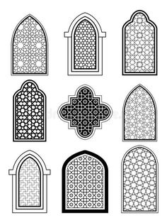 different types of windows and doors in the style of islamic art stock photo - image