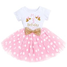 Idea Vogue Choice: Lovely cute and pretty baby girls summer 3rd birthday party fluffy tulle tutu dress, and match with sequin bowknot headband, adorable little pretty outfits clothes set, your angel baby princess will be best beautiful and attractive!!!  Exquisite Unique Chic Design: Embellished with special letters print and glittering sequin bowknot, short sleeve round neck tops with chic letters print, stylish and adorable. It looks awesome on your baby 1st birthday cake smash party and perfe Princess Dress Cake, Ladybug Dress, Anniversary Outfit, Birthday Tutu Dress, 2nd Birthday Outfit, Gonna In Tulle, Fancy Costumes, Birthday Girl Outfit