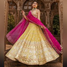 Never Worn - Weighs About 12 Kgs Yellow Mirror Lehenga, Mirror Work Lehenga, Mirror Work, Pink Yellow, Lehenga, Maxi Dress, Yellow, Womens Dresses, Dresses