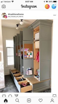 an instagram photo shows the inside of a closet with drawers and clothes in it