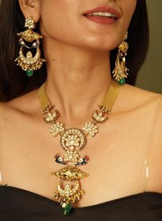 Pre Order Tia Kundan Long Fusion Necklace * Dual Tone, Oxidized Necklace * Long Indian Necklace* Indian Jewelry * Sabyasachi Jewelry Is Inspired By Sabyasachi Wedding Kundan jewelry Such intricate detailing in this Inspired Heritage Royal Set with Flawless Polki and Diamond work. This set will surely make heads turn .. Finest Kundan work . *Necklace length can be adjusted thorough Dori/cord on the back. Highest quality and best craftsmanship Earrings have Pushbacks Necklace Has adjustable Dori Customized orders takes 3 to 4 weeks, depending on piece requirements.  The Ombre Designs Jewelry pieces can be customized in accordance with your requirement.  Please Email or Whats app on : +91 8448833193 / sonalikamehra@theombredesigns.com Traditional Kundan Necklace With Latkans For Eid, Chandbali Temple Necklace For Eid, Festive Chandbali Temple Necklace For Eid, Eid Festive Chandbali Temple Necklace, Festive Temple Necklace For Eid, Eid Festive Temple Necklace, Temple Jewelry Necklace With Cutdana For Eid, Kundan Necklace For Navratri Bollywood Style, Kundan Temple Necklace For Eid