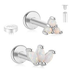 two pairs of opalite earrings with screws and an earring stud in stainless steel