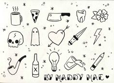 a drawing of many different things in black and white with the words by daddy me on it