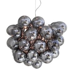 a chrome ball chandelier hanging from a ceiling