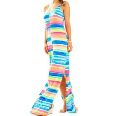 Neon Striped Maxi Dress Side Slits Shown In Pic Nwot Neon Stripes, Striped Maxi, Striped Maxi Dresses, Lilly Pulitzer Dress, Lilly Pulitzer, Colorful Dresses, Maxi Dress, Neon, Womens Dresses