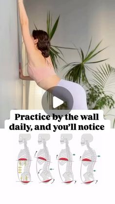 a woman is doing exercises on the wall