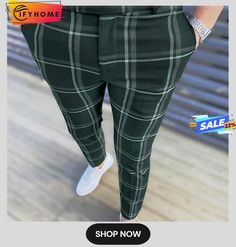 Men's Chinos Trousers Jogger Pants Plaid Pants Chino Pants Pocket Breathable Soft Casual Daily Fashion Streetwear Green Black Micro-elastic Trendy Slim Fit Pants For Summer, Trendy Slim Fit Trousers, Casual Stretch Green Dress Pants, Green Stretch Casual Dress Pants, Green Slim Fit Bottoms For Spring, Green Slim Fit Straight Leg Bottoms, Green Slim Fit Pants With Pockets, Plaid Pants Men Outfit Street Styles, Plaid Pants For Men