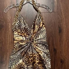 Size 4 Minor Alterations Gorgeous Shimmery Fabric Beaded Halter Worn Once I Am Happy To Provide Measurements! Faviana Dresses, Shimmery Fabric, Animal Print Dress, Fabric Beads, Animal Print Dresses, Brown Gold, Print Dress, Colorful Dresses, Animal Print